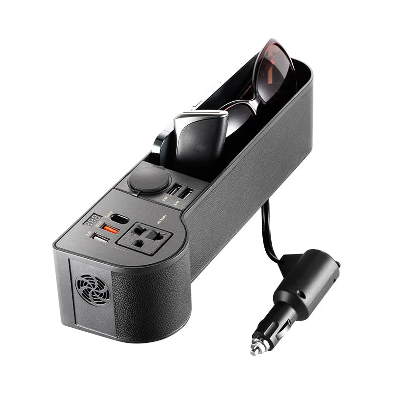 Organizador De Coche SEAMETAL Con Caja De Almacenamiento Para Hendiduras De Asiento Inversor De 12V/24V a 220V 4 Puertos USB QC3.0 Carga Rápida Para Teléfono Inteligente