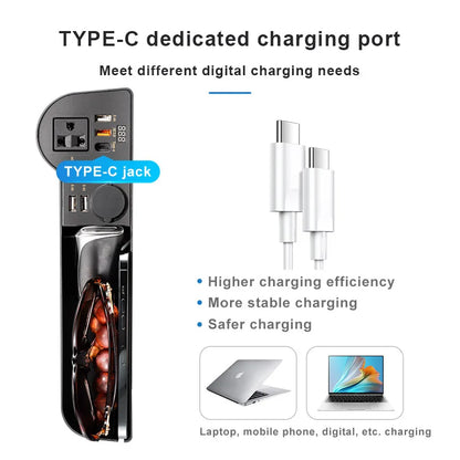 Organizador De Coche SEAMETAL Con Caja De Almacenamiento Para Hendiduras De Asiento Inversor De 12V/24V a 220V 4 Puertos USB QC3.0 Carga Rápida Para Teléfono Inteligente
