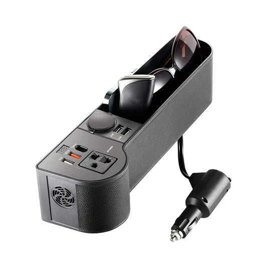 Organizador De Coche SEAMETAL Con Caja De Almacenamiento Para Hendiduras De Asiento Inversor De 12V/24V a 220V 4 Puertos USB QC3.0 Carga Rápida Para Teléfono Inteligente